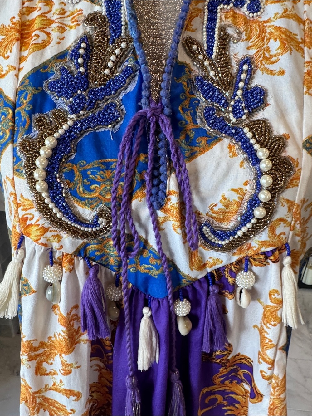Antica Sartoria Positano Beaded Seashell Tassel Baroque Resort Dress M - Picture 4 of 11